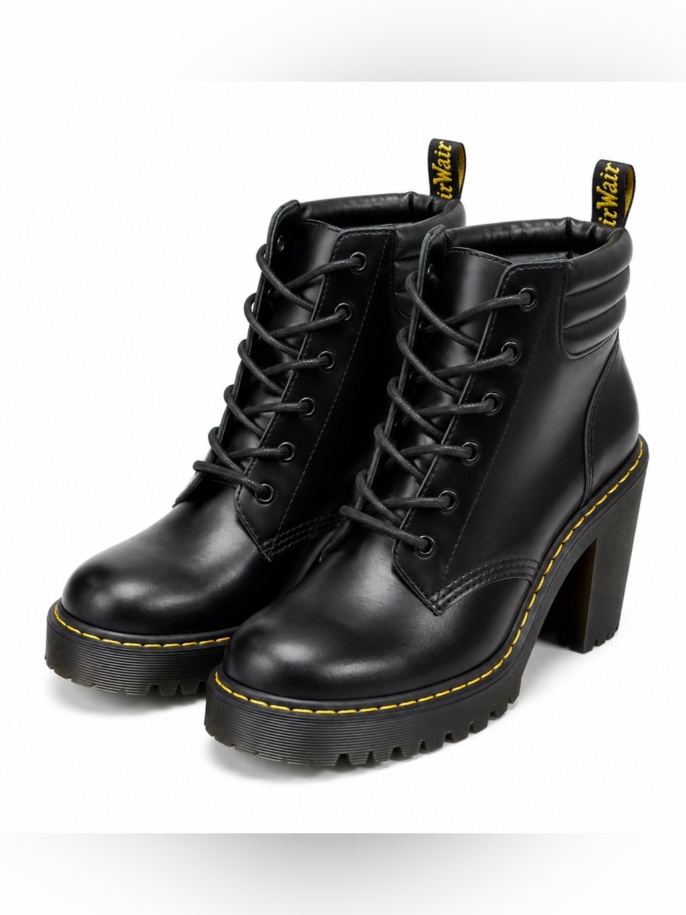 Dr. Martens Persephone Leather Heeled Combat Ankle Boots Black Size 9
